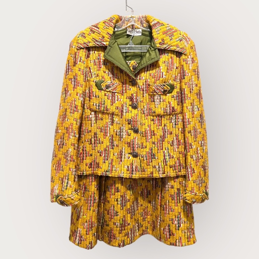 Vintage Garfinkel's Washington DC Yellow Wool Tweed Plaid Two Piece Suit Sz 6